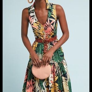 Anthropologie Vibrant Tropical Print Midi Dress